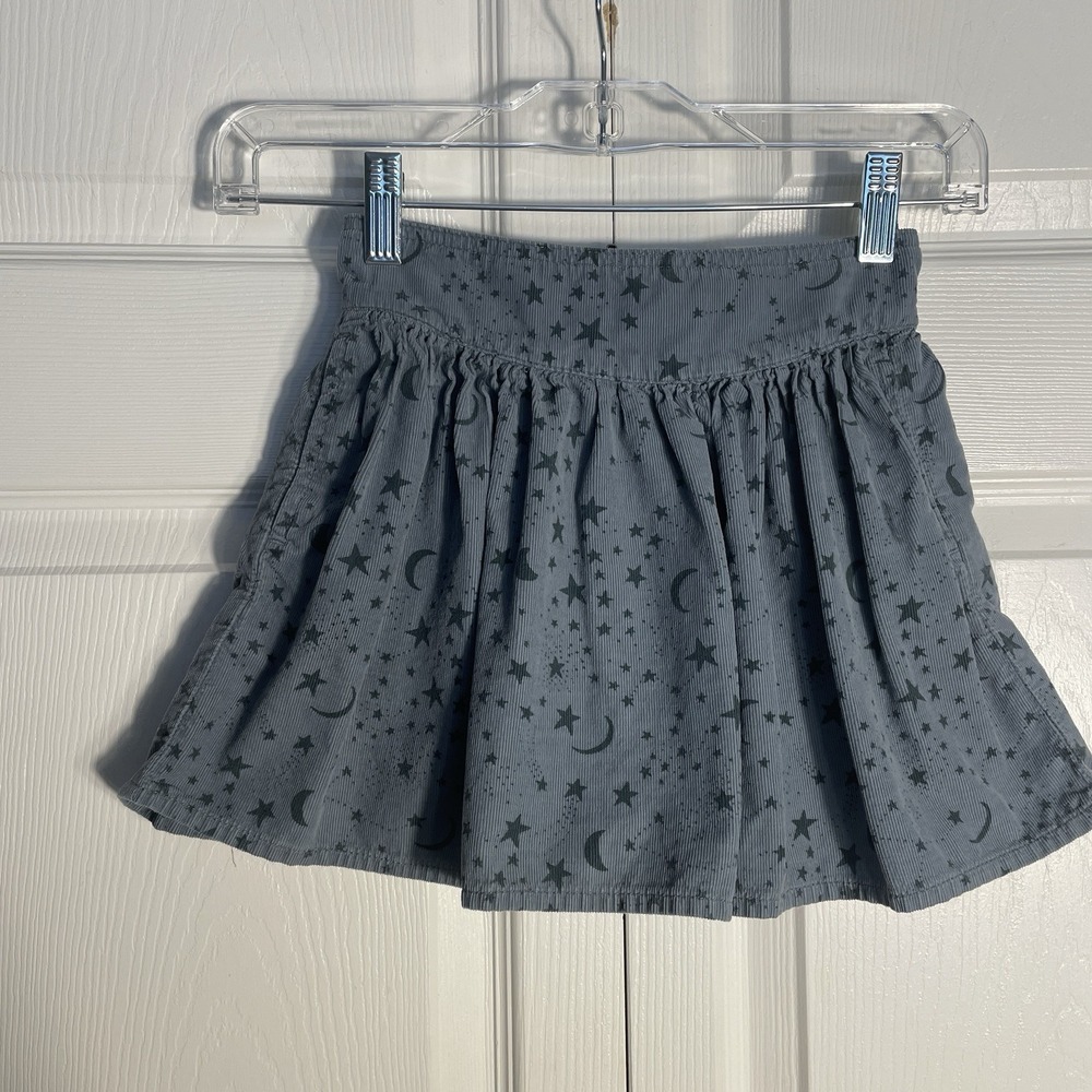 Stella McCartney Kids Corduroy Skirt Girls 6Y Gray Moon Stars Pockets Flare Zip‎